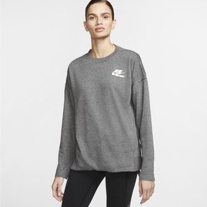 Nike Softball Top Women Small Grey Dri-Fit Long Sleeve Pockets Pullover Active